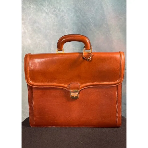 Alessandro Venanzi Mens Brown Leather Briefcase Made in Italy Professional Bag