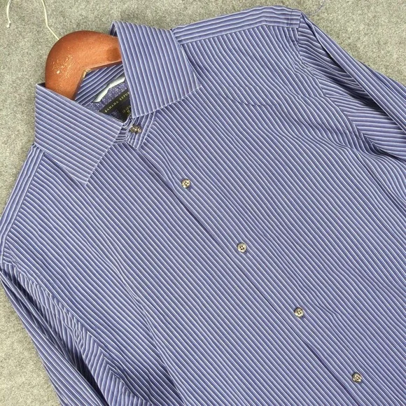 Banana Republic Mens Blue Striped Cotton Dress Shirt Size‎ M 15-15.5