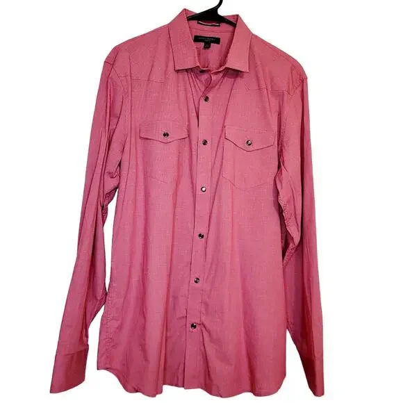 Banana Republic mens red micro check western pearl snap button up shirt Size L