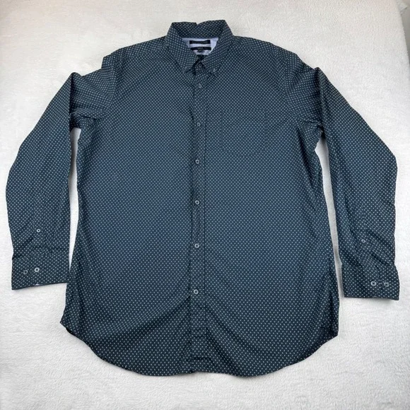 Banana Republic Button Down Shirt Mens XL Tall Navy Dash Print Slim Fit Cotton
