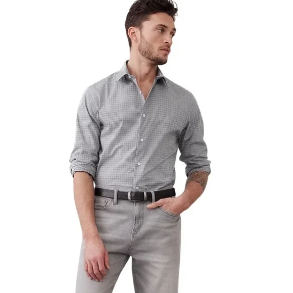 Banana Republic Athletic Fit Wrinkle Resistant Dress Shirt Large Grey New W Tags