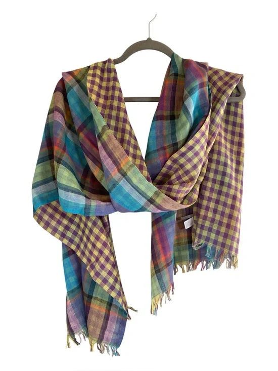 NORDSTROM La Fiorentina Spring Plaid Checked Lightweight Cotton Scarf Wrap