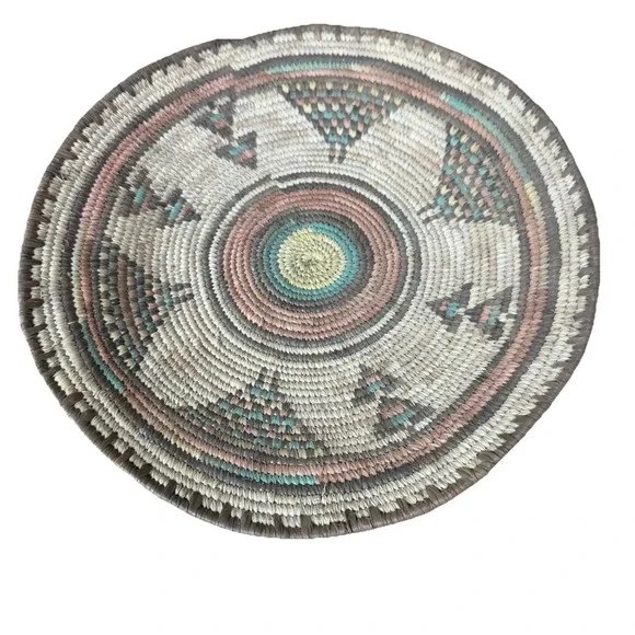 VTG African Basket Geometric‎ Native Design Coil Woven Round 13