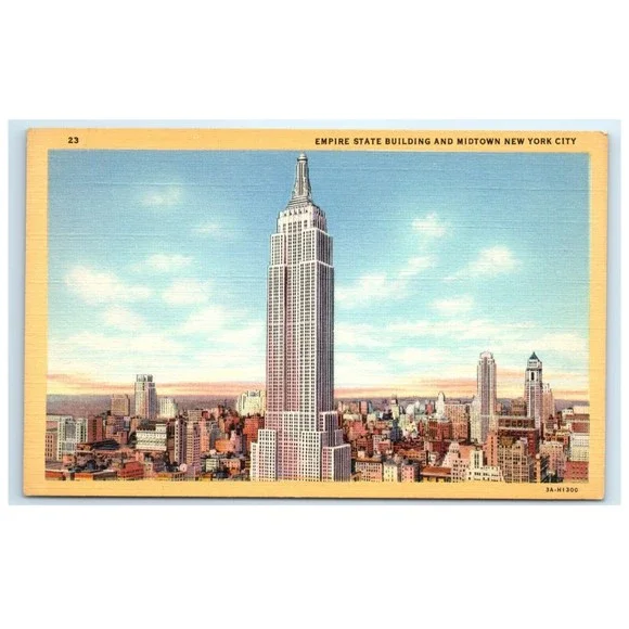 Vintage Postcard Empire State Building Midtown New York City NY USA Curteich‎