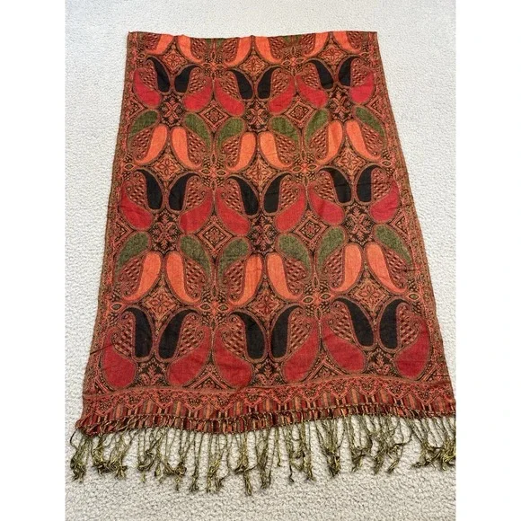 D&G Pashmina Scarf Shawl Wrap Womens Brown Paisley 70% Cashmere‎ 30% Silk