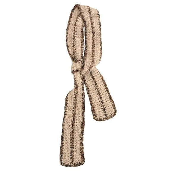 Vintage 2000s Y2k Long Handmade‎ Hand Knit Brown Beige scarf 54