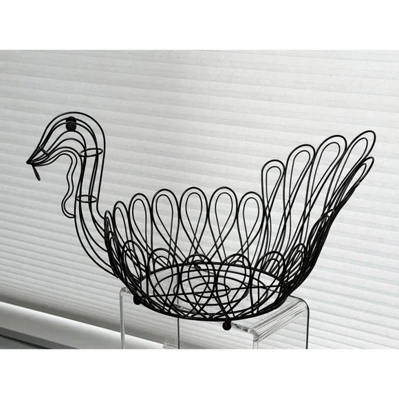 Turkey Shaped Black Metal Wire Basket Fruit Egg Bread Serving Table Décor