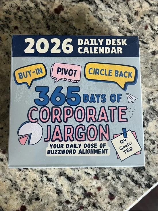2026 Daily Desk Calendar - 365 Days of Corporate Jargon (Blue/Pink/Yellow)