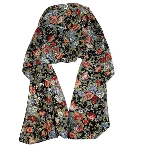 Net 30 Women’s Black Multicolor Lightweight Floral 100% Polyester Scarf GUC