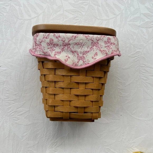 Longaberger signed Woven Basket with Pink Floral Liner vintage