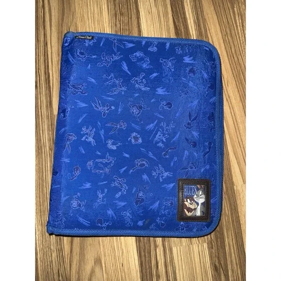 VTG‎ Stuart Hall Looney Tunes Zipper Binder Bugs Bunny Tasmanian Devil USA Blue