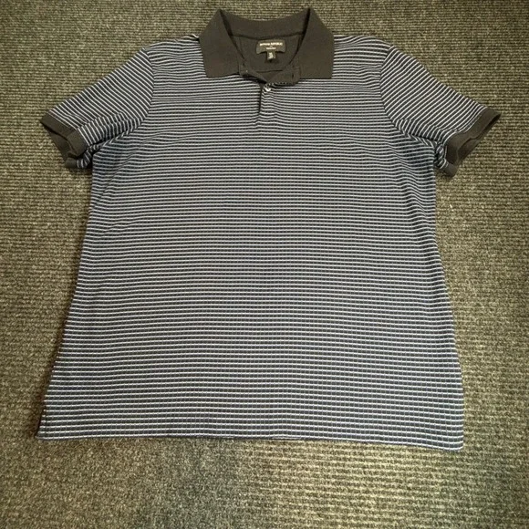 Banana Republic Mens XL Dress Polo Shirt Navy Blue White Micro Stripe‎ Cotton