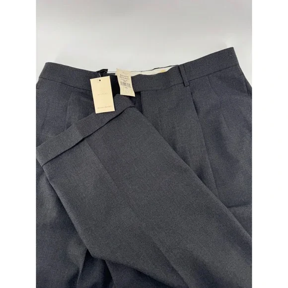 Banana Republic Mens 38L Wool Blend Pleated Cuffed Dress Pants Charcoal Grey