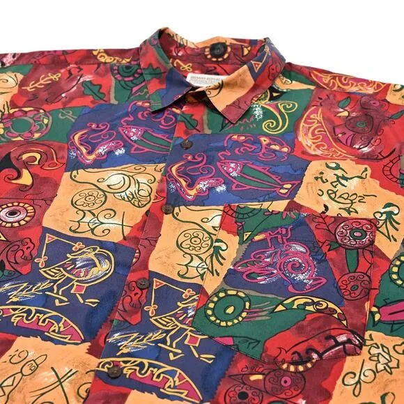 Vintage‎ Banana Republic Safari Hawaiian XL Colorful Print Outdoor 70s 80s Mens
