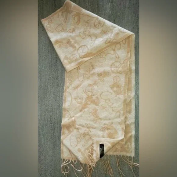 EUC Coach Cream and Tan Scarf cashmere wool blend
