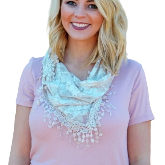 Beige Sheer Lace Triangle Scarf