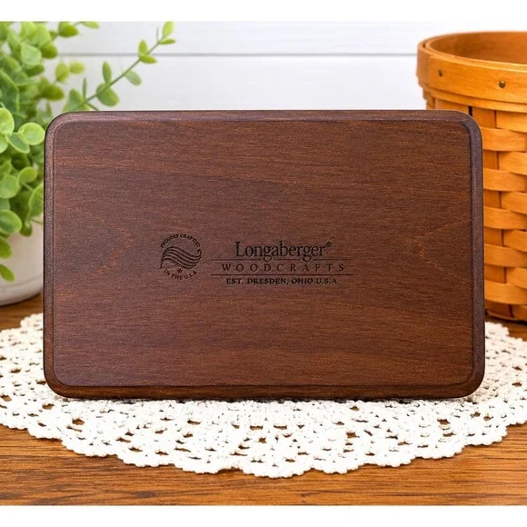Longaberger WoodCrafts Rectangle Lid Dark Stain Wood Basket Lid Cover Organizer