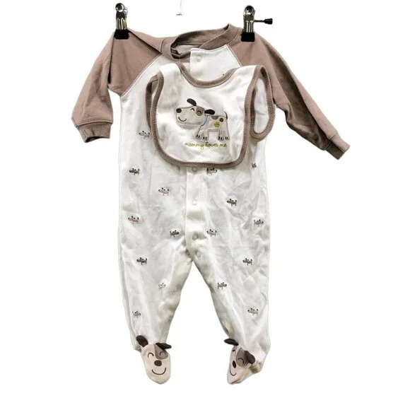 NWOT Carter's Baby 6M Footed Cotton‎ Pajamas 2 Piece Set With Bib Dog Print