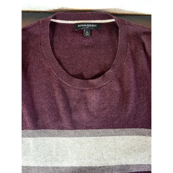 Banana Republic‎ Sweater Mens Maroon Beige Striped Cotton Pullover XL