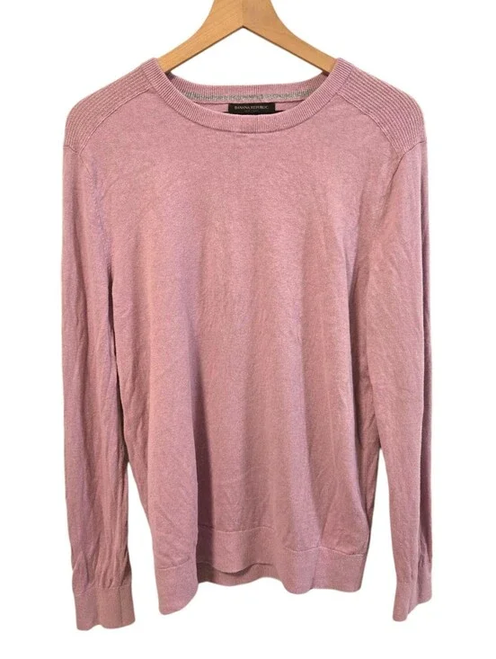 Banana Republic Silk Linen Mauve Pink Crewneck Pullover Men's Sweater Large