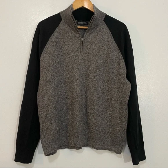 Banana Republic Gray and Black Cashmere Blend Quarter-Zip Sweater Size L