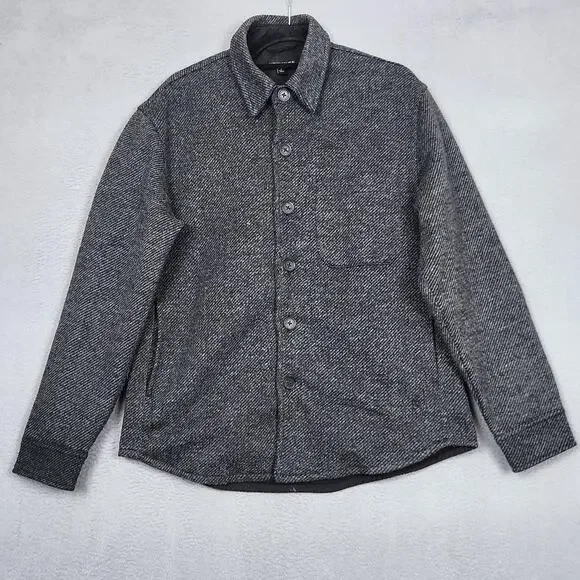 Banana Republic Shirt Jacket Mens Small Gray Herringbone Button Front Lined
