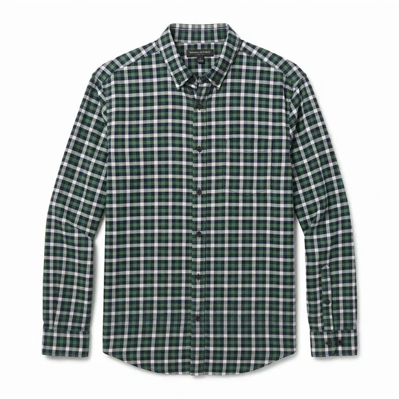 Banana Republic Luxe Flannel Shirt Mens XL Green Plaid Excellent Grant Fit