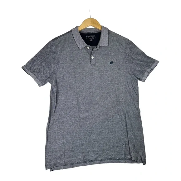 Banana Republic Mens Short Sleeve Pique Polo Shirt Logo Navy Solid Preppy Size L