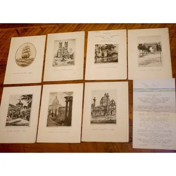 Lot of 8 Vintage 1938 WWII United States Lines Cruise Ship Passenger MENUS