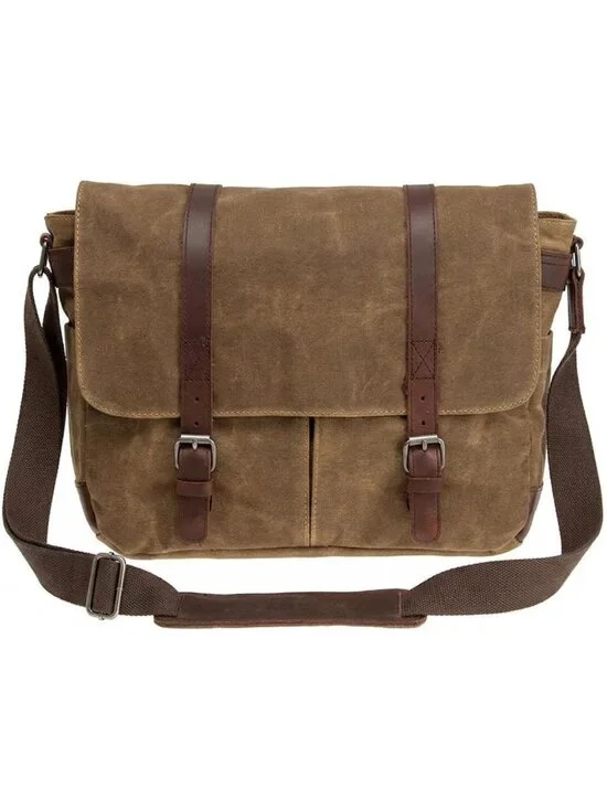 Vintage Leather & Waxed Canvas Briefcase Satchel for 15.6” Laptop - Rugged