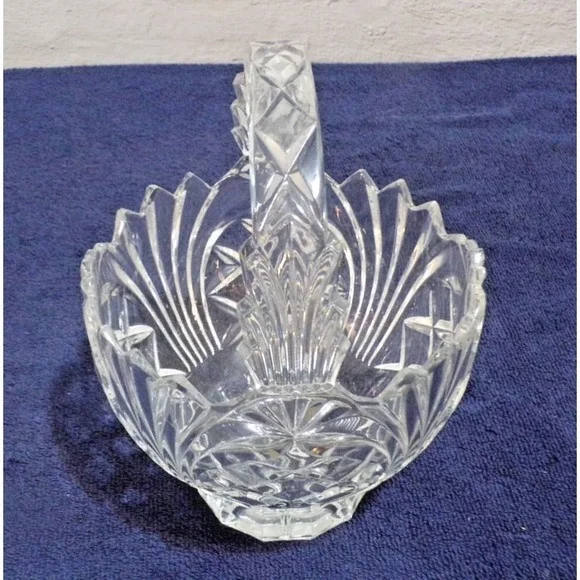 Crystal Cut Glass Basket‎ w/Handle Heavy