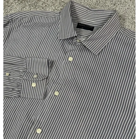 Banana Republic Factory Original Fit Mens Button Up Shirt Gray Stripe XL 17 17.5