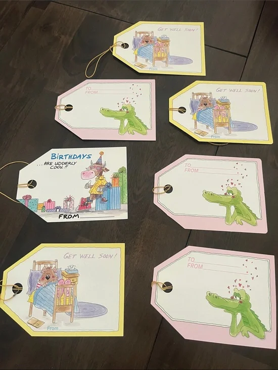 Vintage Jumbo Gift Tags large Cute Animal Gift Tags Yellow & Pink TLC Creations