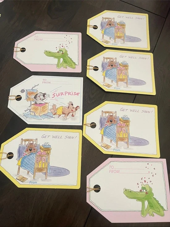 Vintage Jumbo Gift Tags large Cute Animal Gift Tags Yellow & Pink TLC Creations