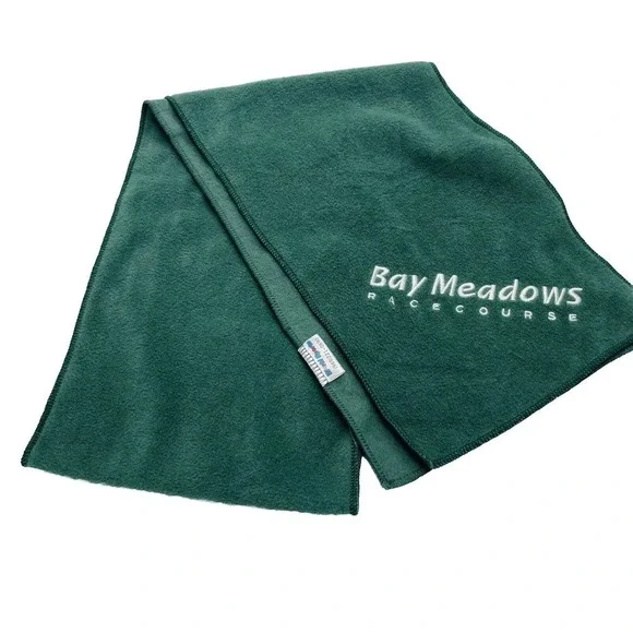 Vintage Bay Meadows Racetrack Scarf Rectangular Green Embroidered Logo Horse
