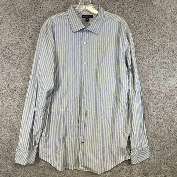 Banana Republic Shirt‎ Men's XL 17-17.5 Blue/Yellow Stripe Button Up French Cuff