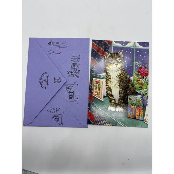 Fantus Paper Products Christmas Card Lot Cat Window Scene DG-19 50-720 USA