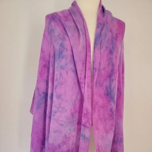 NEW Cashmere merino oversized Scarf Wrap tie dyed brunello blue purple pink XL