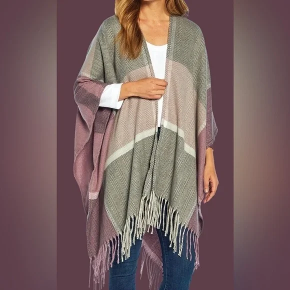 NWT WOOLRICH Reagan Plaid Fringe Hem Shaw Wrap, Wearable Blanket