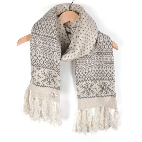 Jack Wills Oversized Nordic Winter Knit Scarf Cream White Silver Metallic