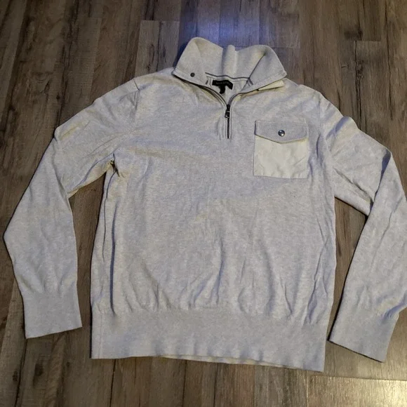 Banana Republic‎ Mens 1/4 Zip Long Sleeve Knit Sweatshirt Beige Size L Preppy