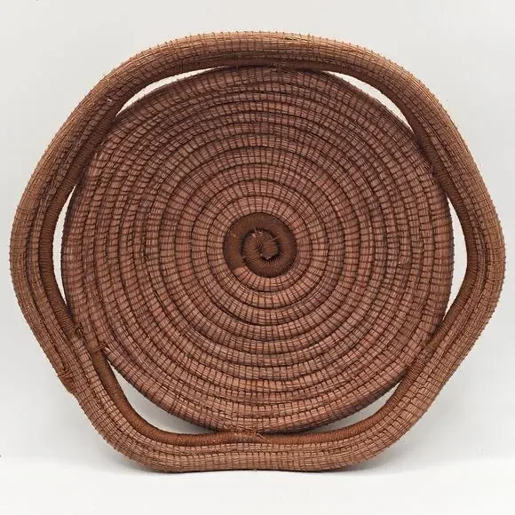 Artisan Coiled Reed Basket Handmade High End Decorative Tray