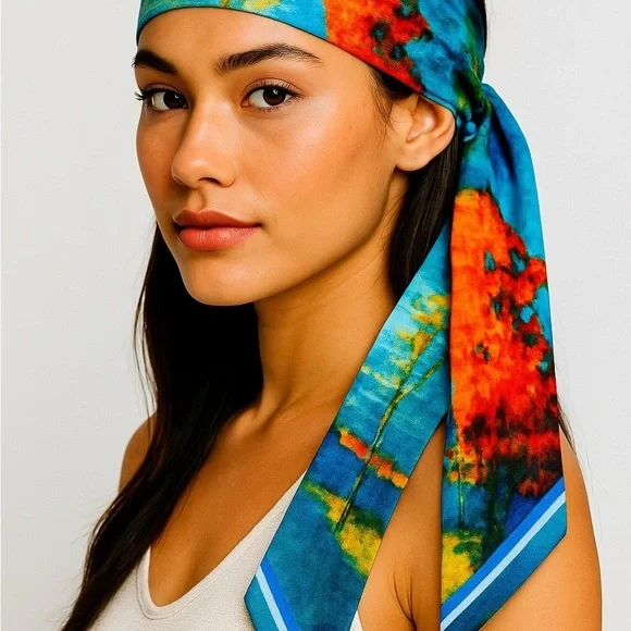 Colorful Abstract Silk Scarf Vintage-Inspired Twilly Scarf Headband NWOT