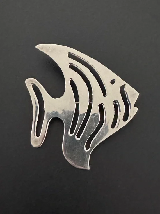 80s Vintage 925‎ Silver Mexico Angelfish Brooch Cutout Tropical Fish Pin