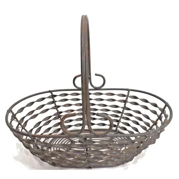 Twisted Metal Handle Egg Fruit Decorative Basket 10 x 6 x 3