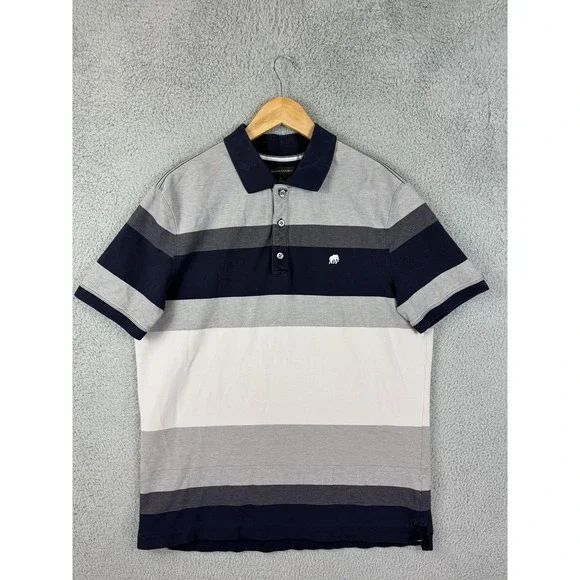 Banana Republic Polo Shirt Mens Large Blue Gray Stripe Stretch Cotton Knit Men