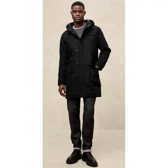 Banana Republic Large Men's Loop Button Jacket $280 Black Wool Winter‎ Coat