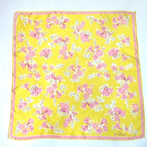 Vintage Vera Neumann Yellow Pink Floral Scarf