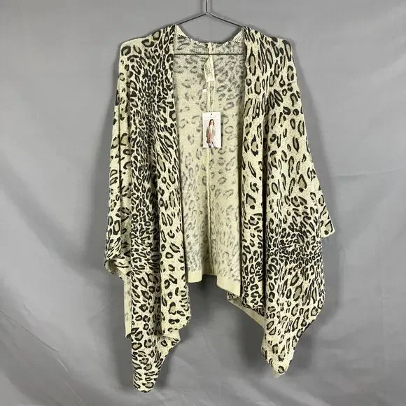 Simply Noelle Shawl Wrap Leopard Women OS Wool Angora Animal Print Boho Y2K
