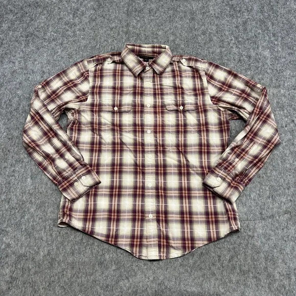 Banana Republic Shirt Mens Medium Purple Plaid Long Sleeve Button Front Roll Tab